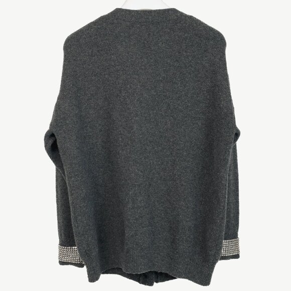 Alexander Wang Charcoal Wool-Blend Crystal-Cuff Cardigan - Picture 2 of 9
